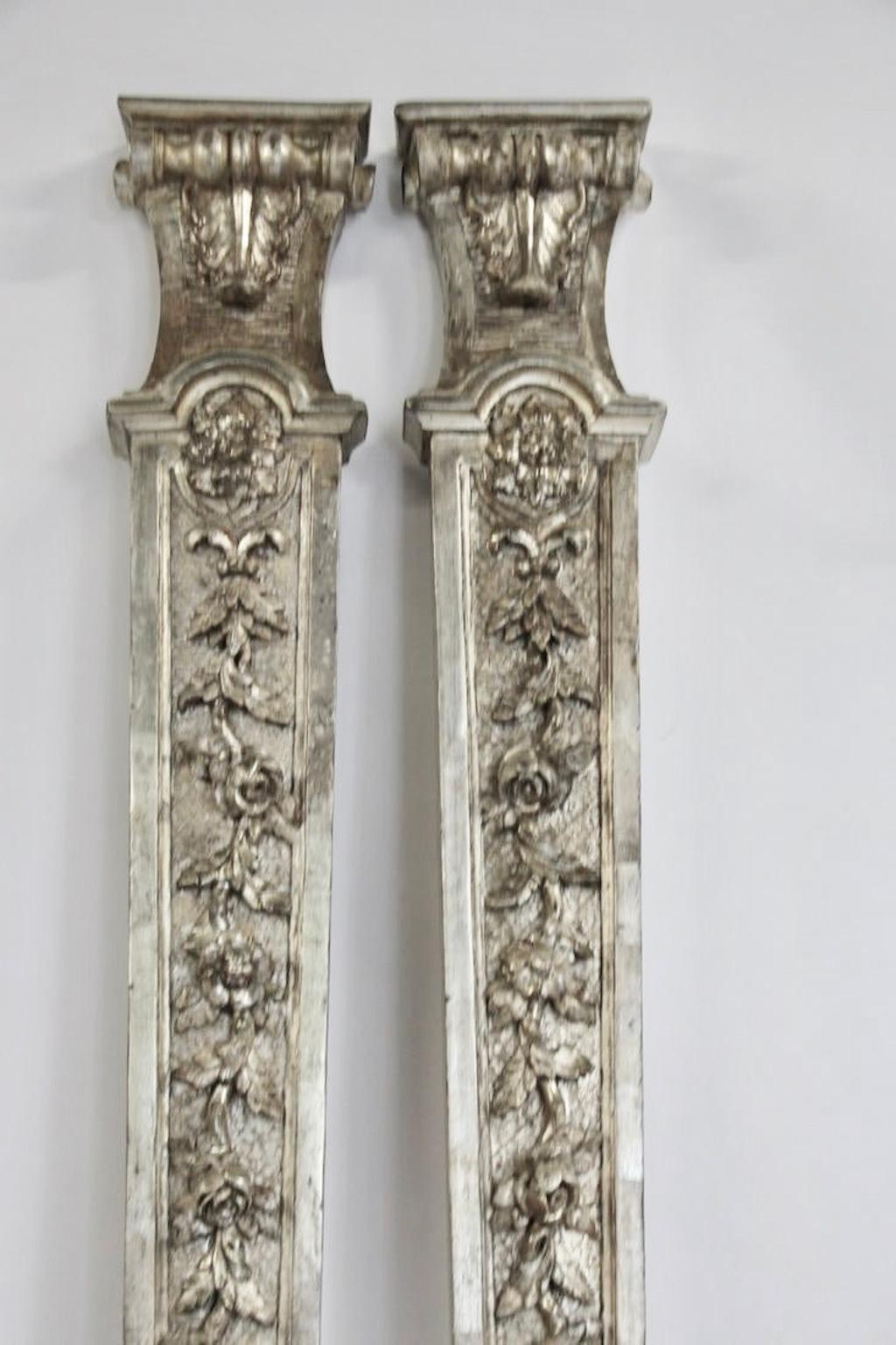 Pair of Antique Silver Giltwood Regency Style Pilasters For Sale 5