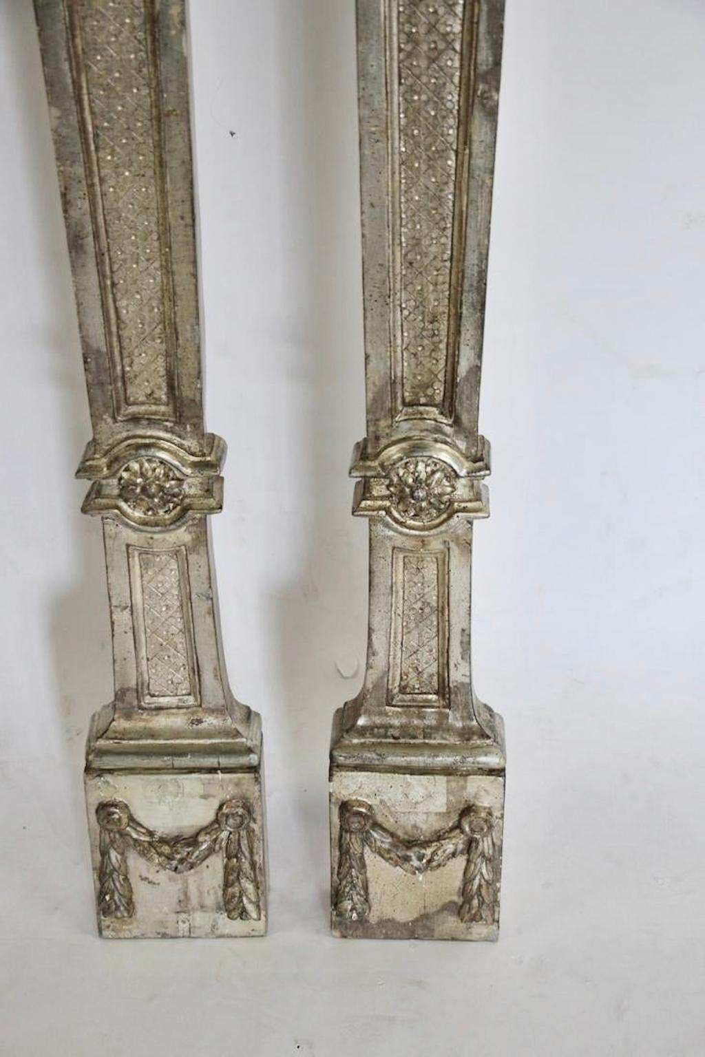Pair of Antique Silver Giltwood Regency Style Pilasters For Sale 7