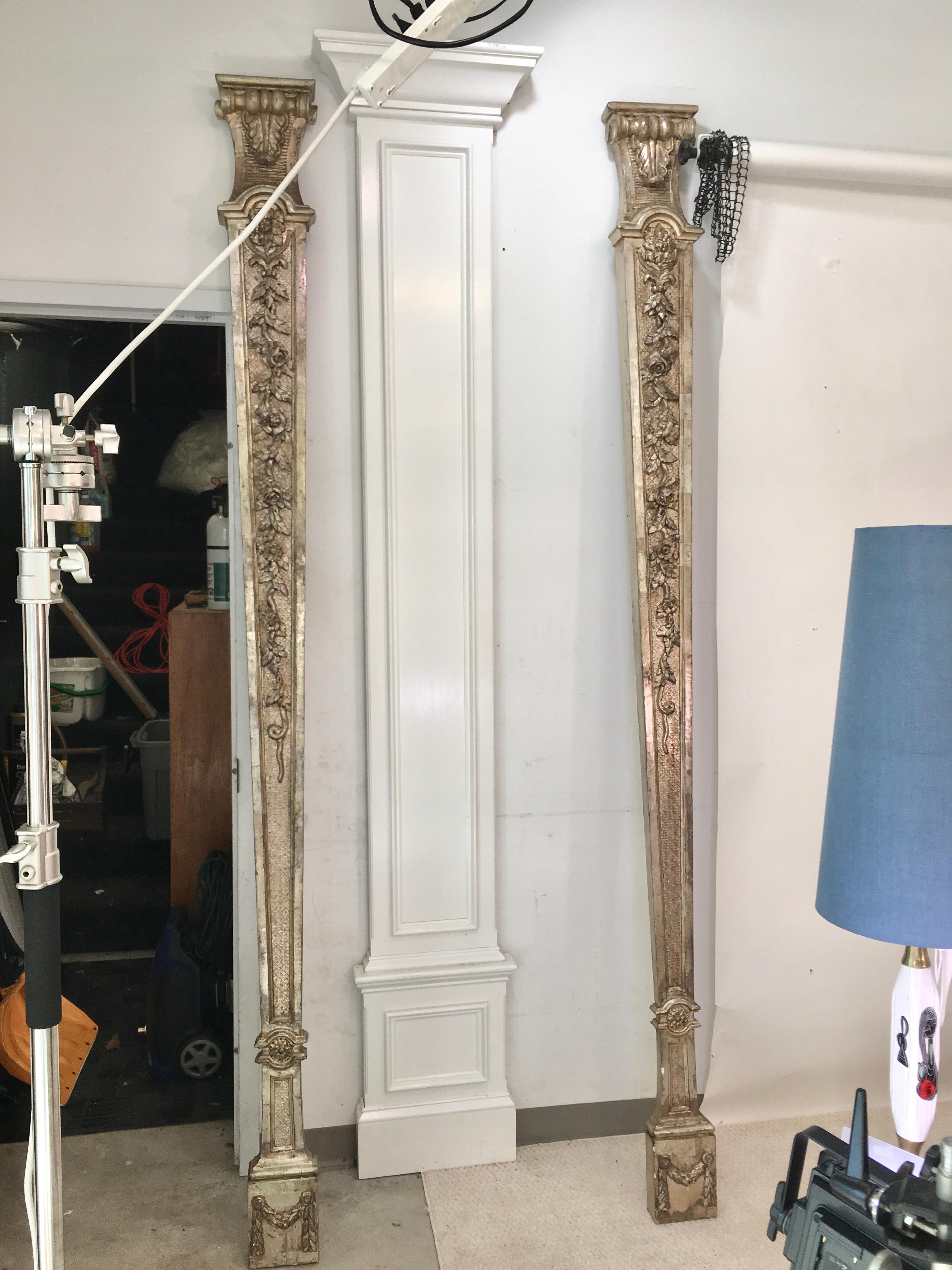 Pair of Antique Silver Giltwood Regency Style Pilasters For Sale 11