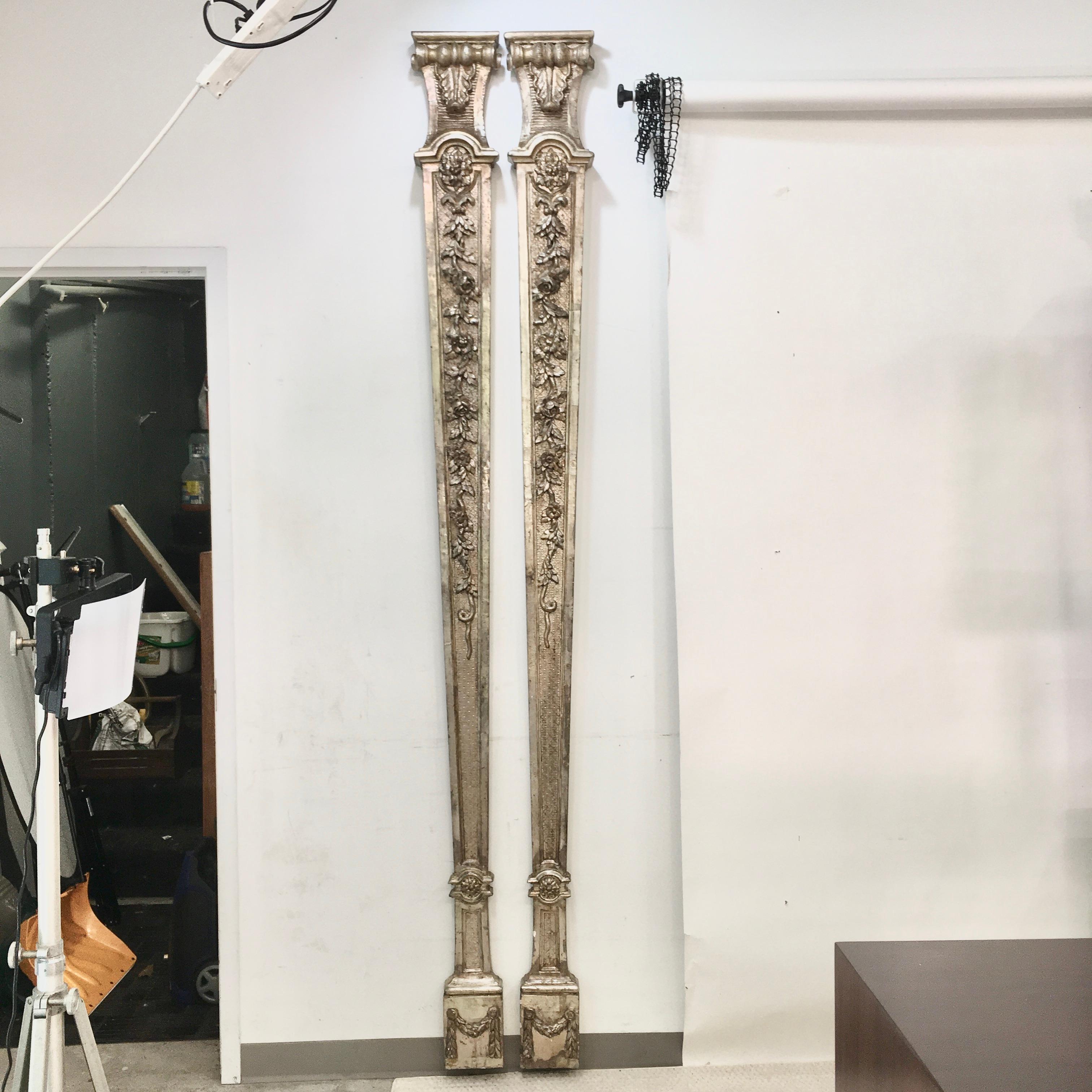 Pair of Antique Silver Giltwood Regency Style Pilasters For Sale 1