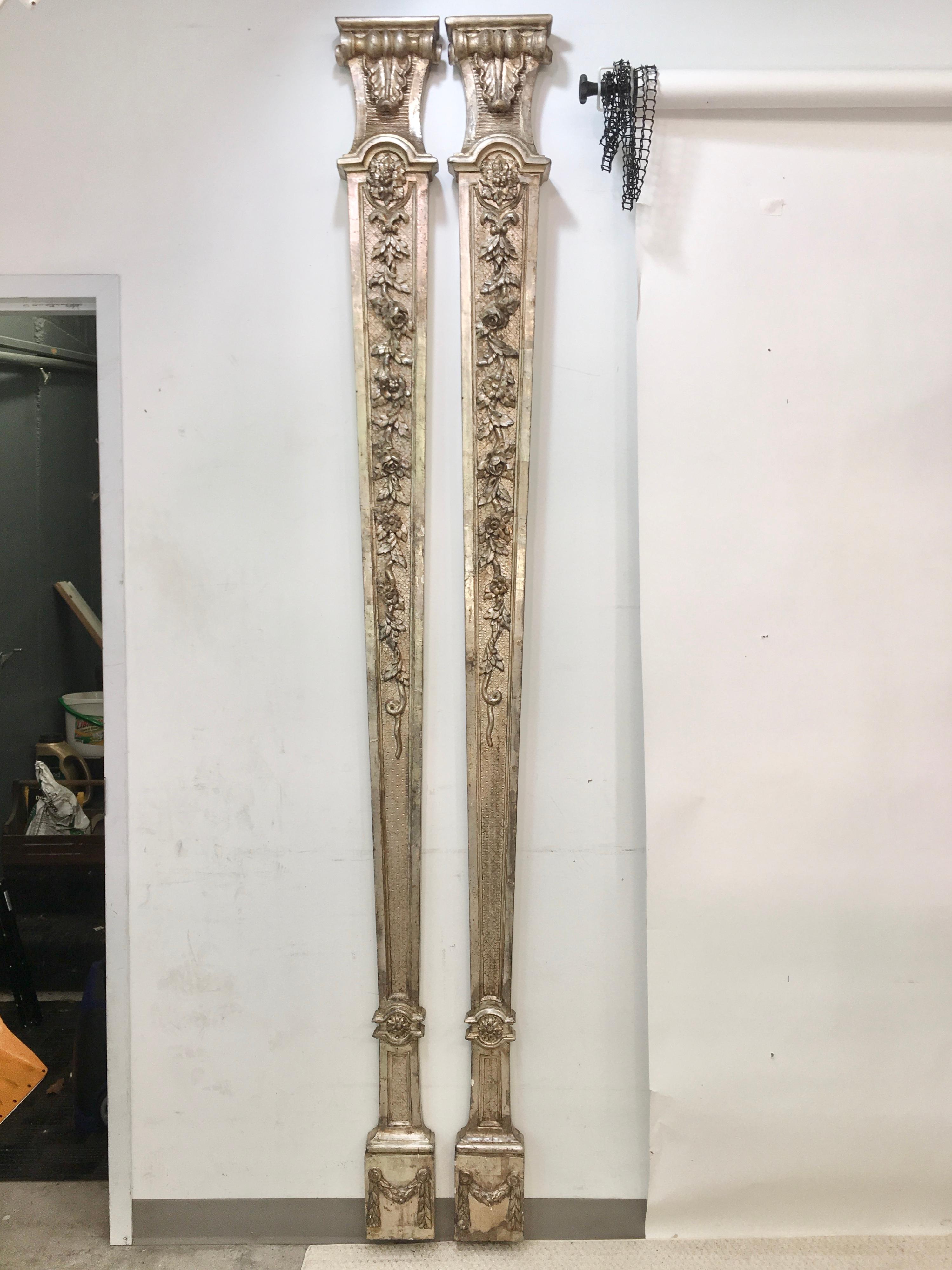 Pair of Antique Silver Giltwood Regency Style Pilasters For Sale 2