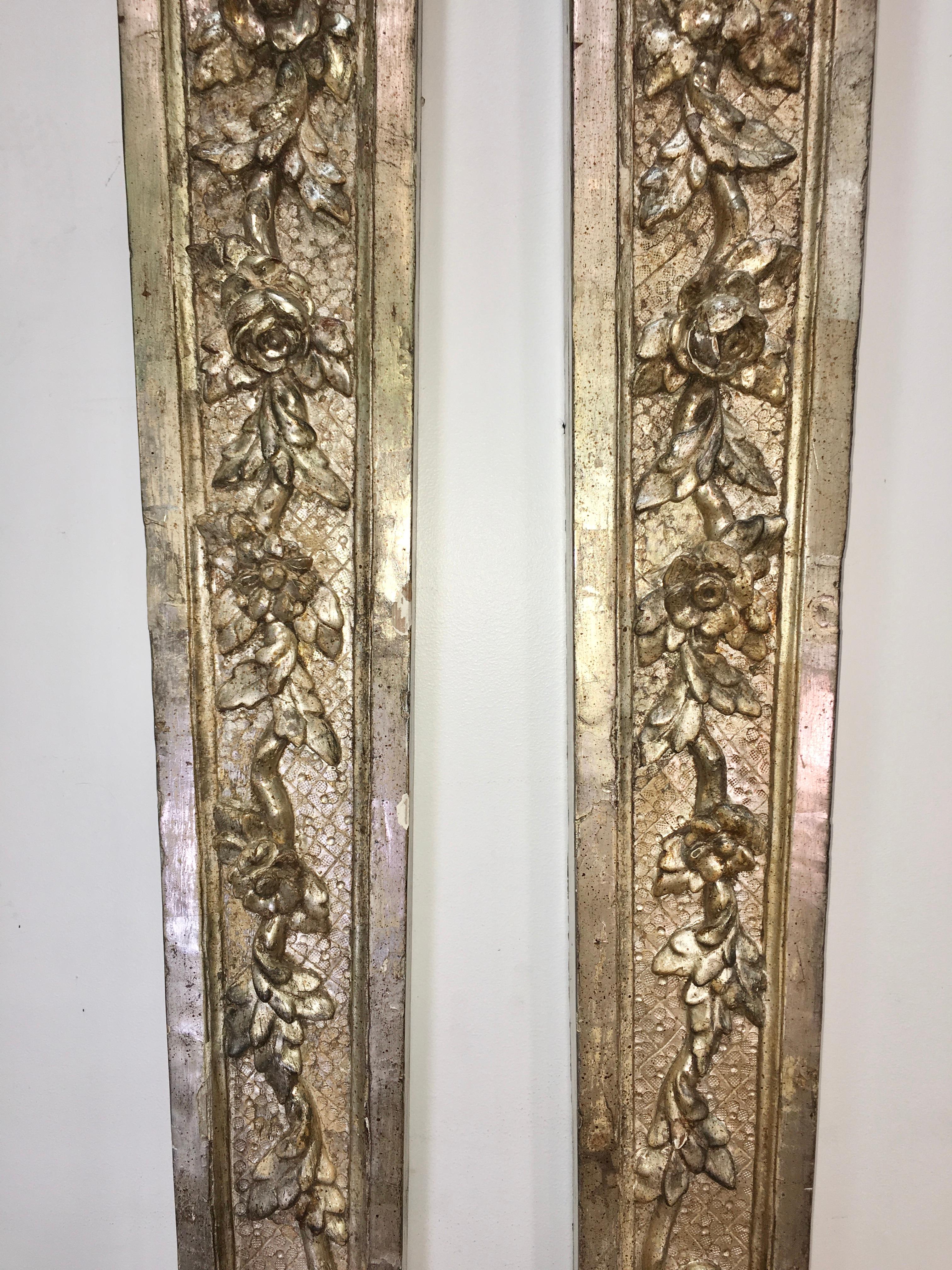 French Pair of Antique Silver Giltwood Regency Style Pilasters For Sale