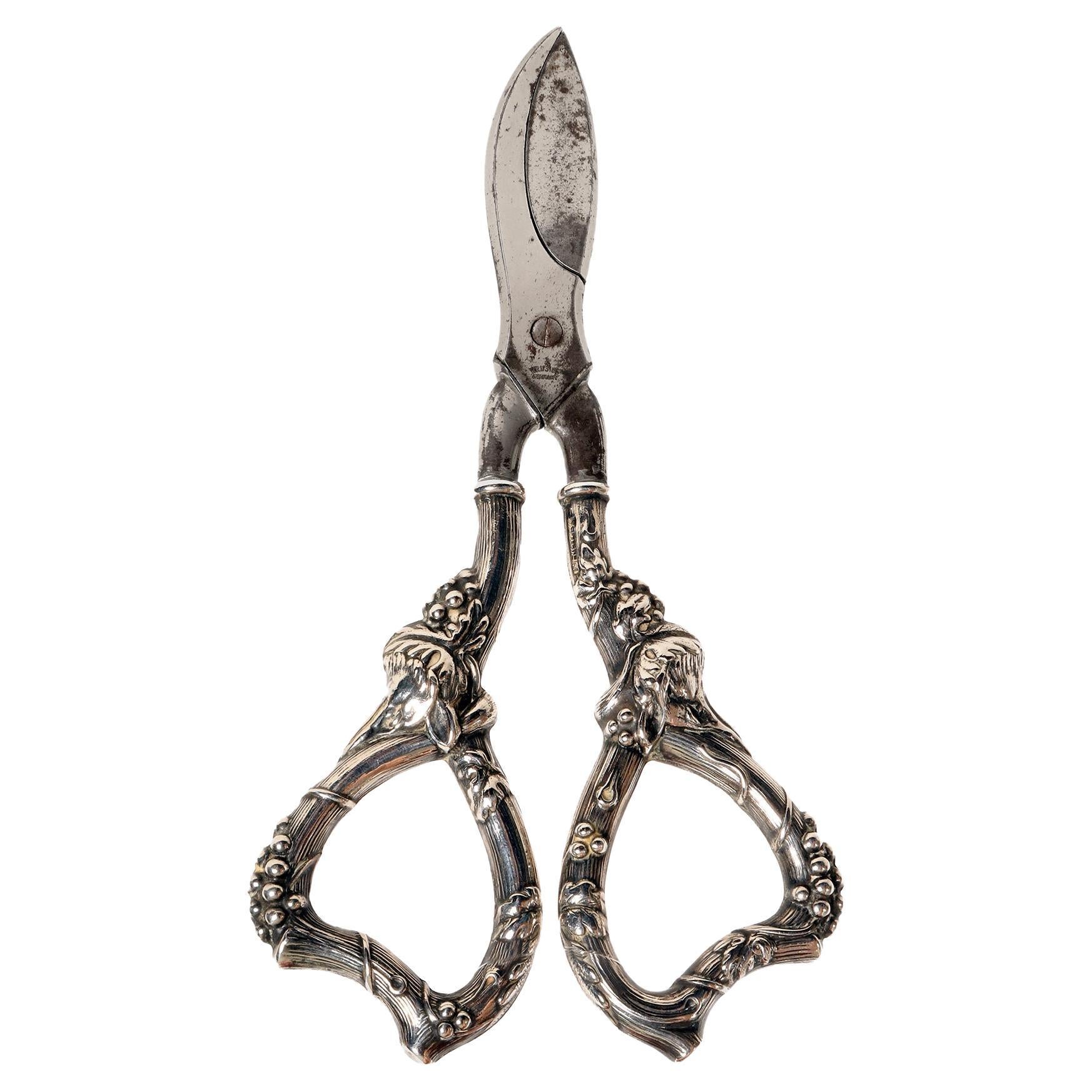 Pair of Antique Silver Grape Shears, Krusius Brothers, Germany Late 19th Century