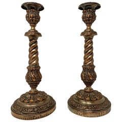 Pair of Antique Silver on Copper Candlesticks