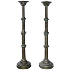 Pair of Antique Silver-Over-Copper Altar Candlesticks