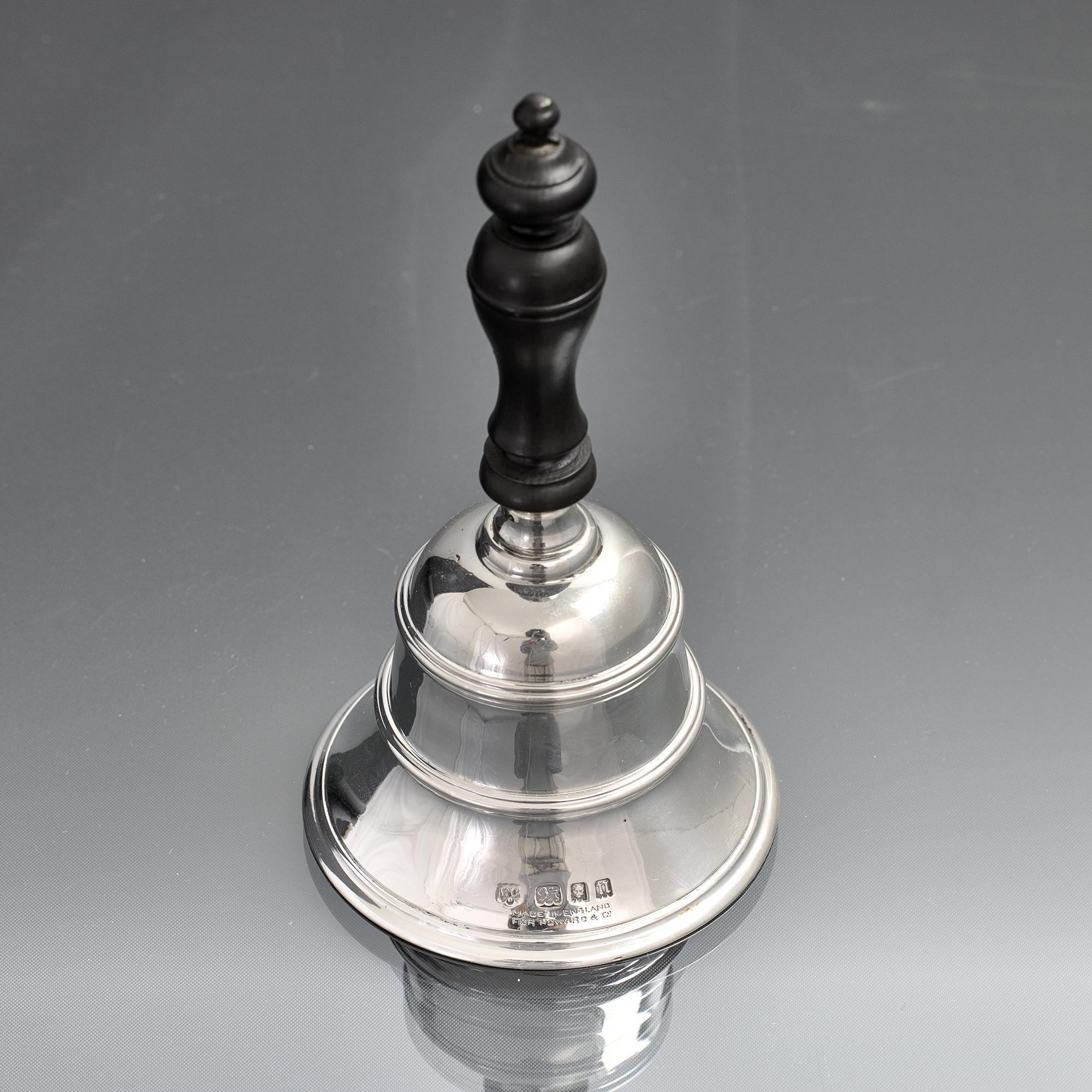 Art Deco Silver table bell with hardwood handle For Sale