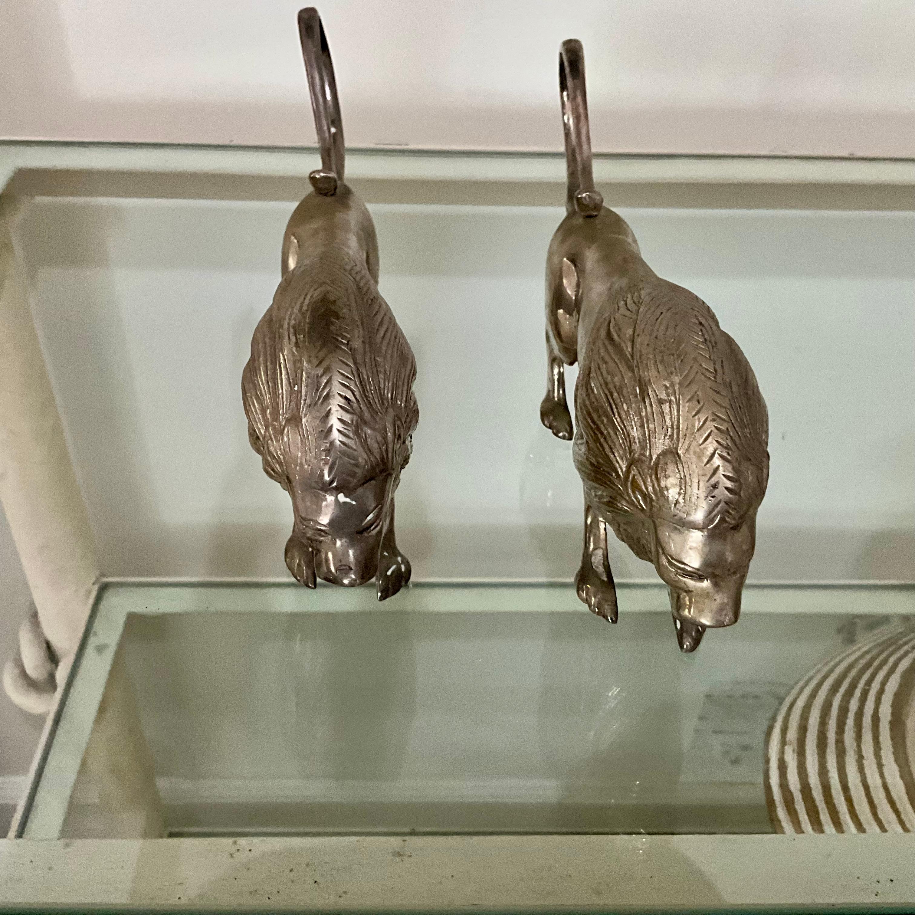 Francese Coppia di leoni antichi in argento, 10 in vendita
