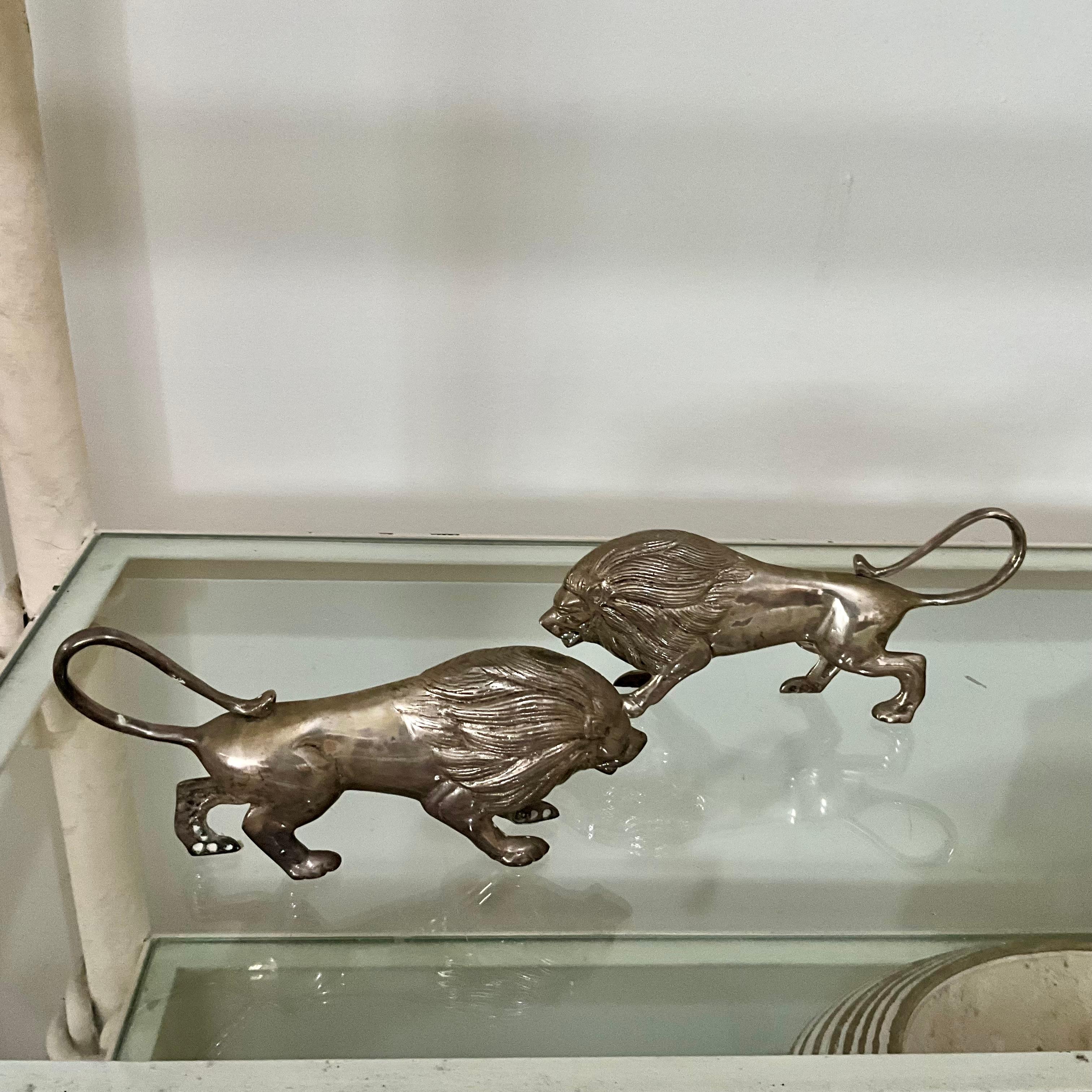 XX secolo Coppia di leoni antichi in argento, 10 in vendita