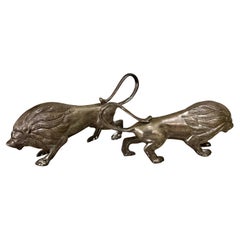 Pair of Antique Silver Plate Lions, 10”