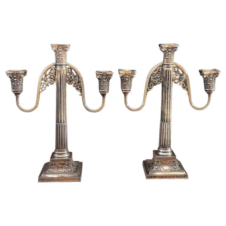 Pair of Antique Silver Plated Candle Holders For Sale at 1stDibs