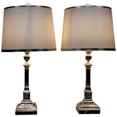 Pair of Antique Silver Plated Converted Candlestick Lamps J. Ehrlich, Poland