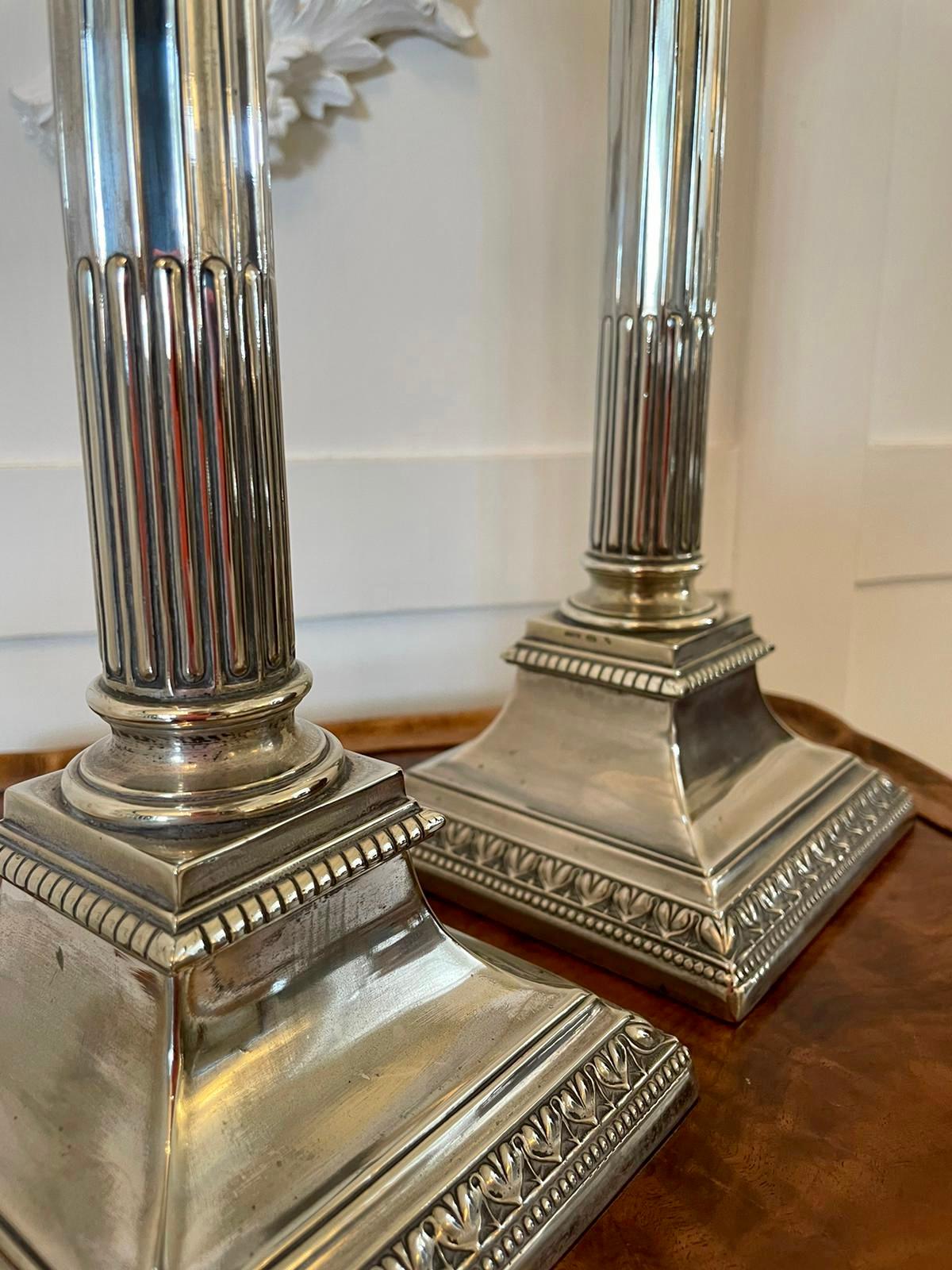 Pair of Antique Silver Plated Corinthian Candlesticks In Excellent Condition For Sale In Suffolk, GB