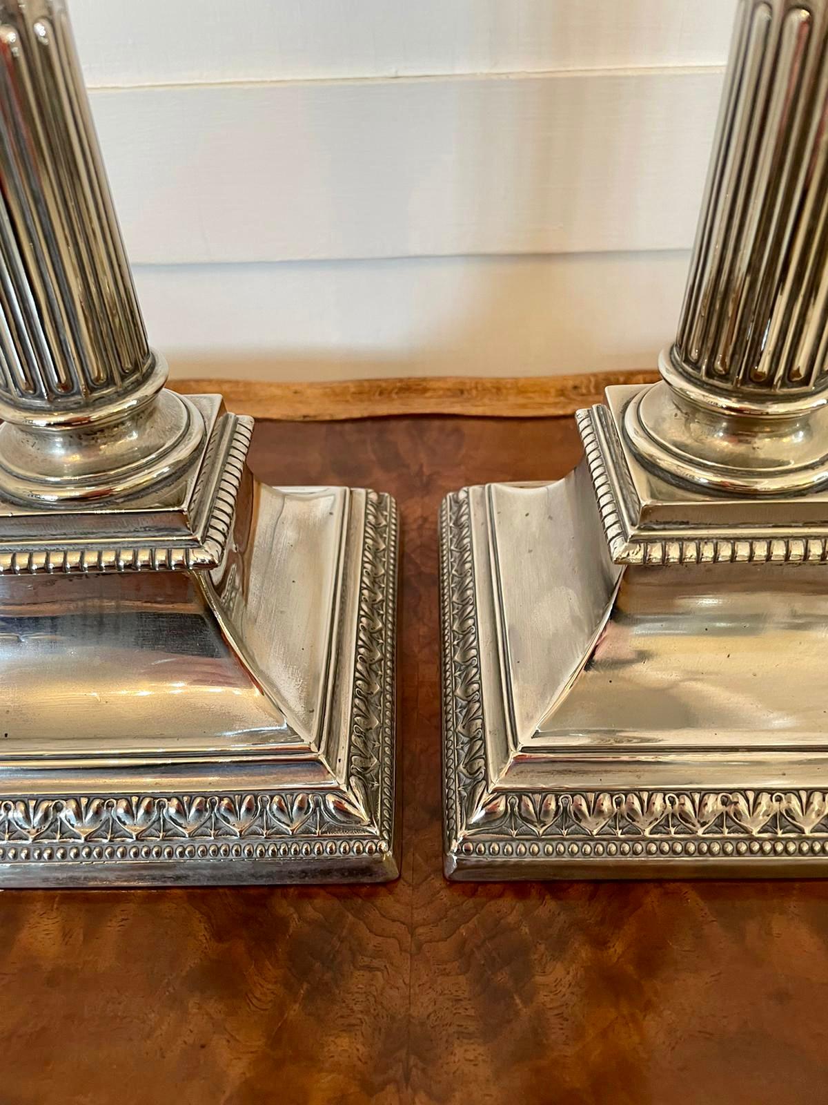 Early 20th Century Pair of Antique Silver Plated Corinthian Candlesticks For Sale