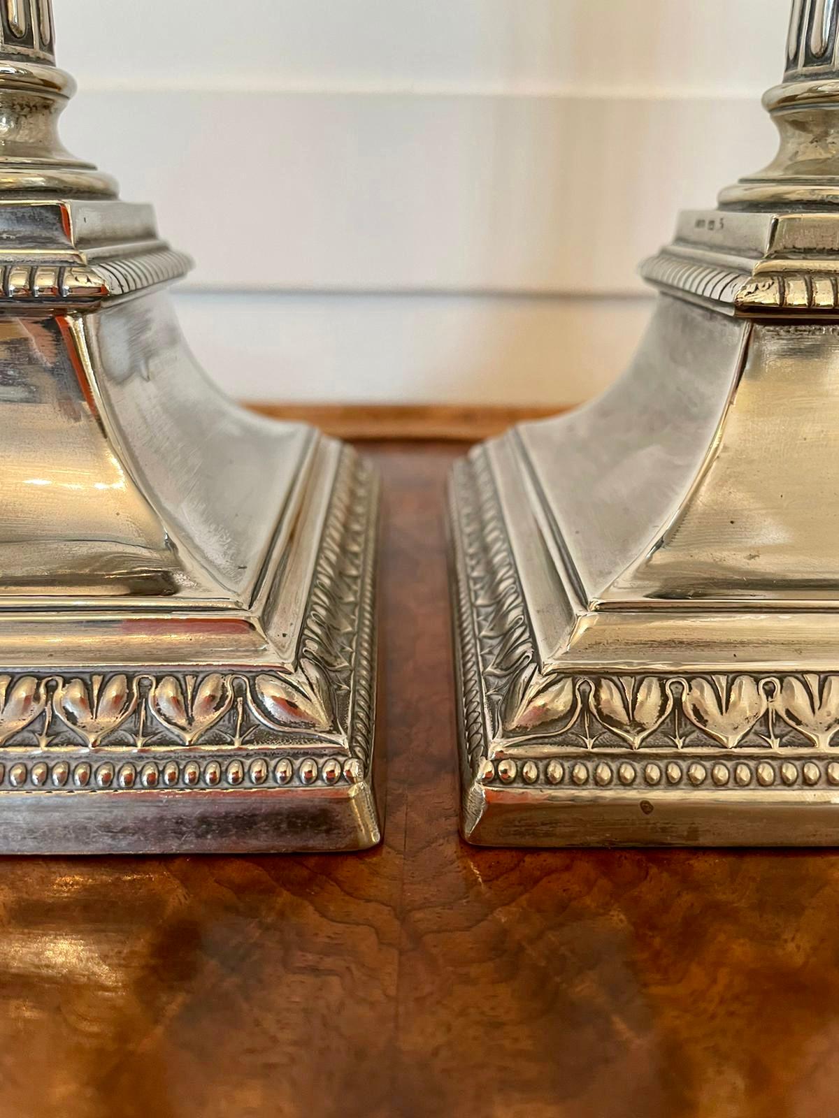 Pair of Antique Silver Plated Corinthian Candlesticks For Sale 1