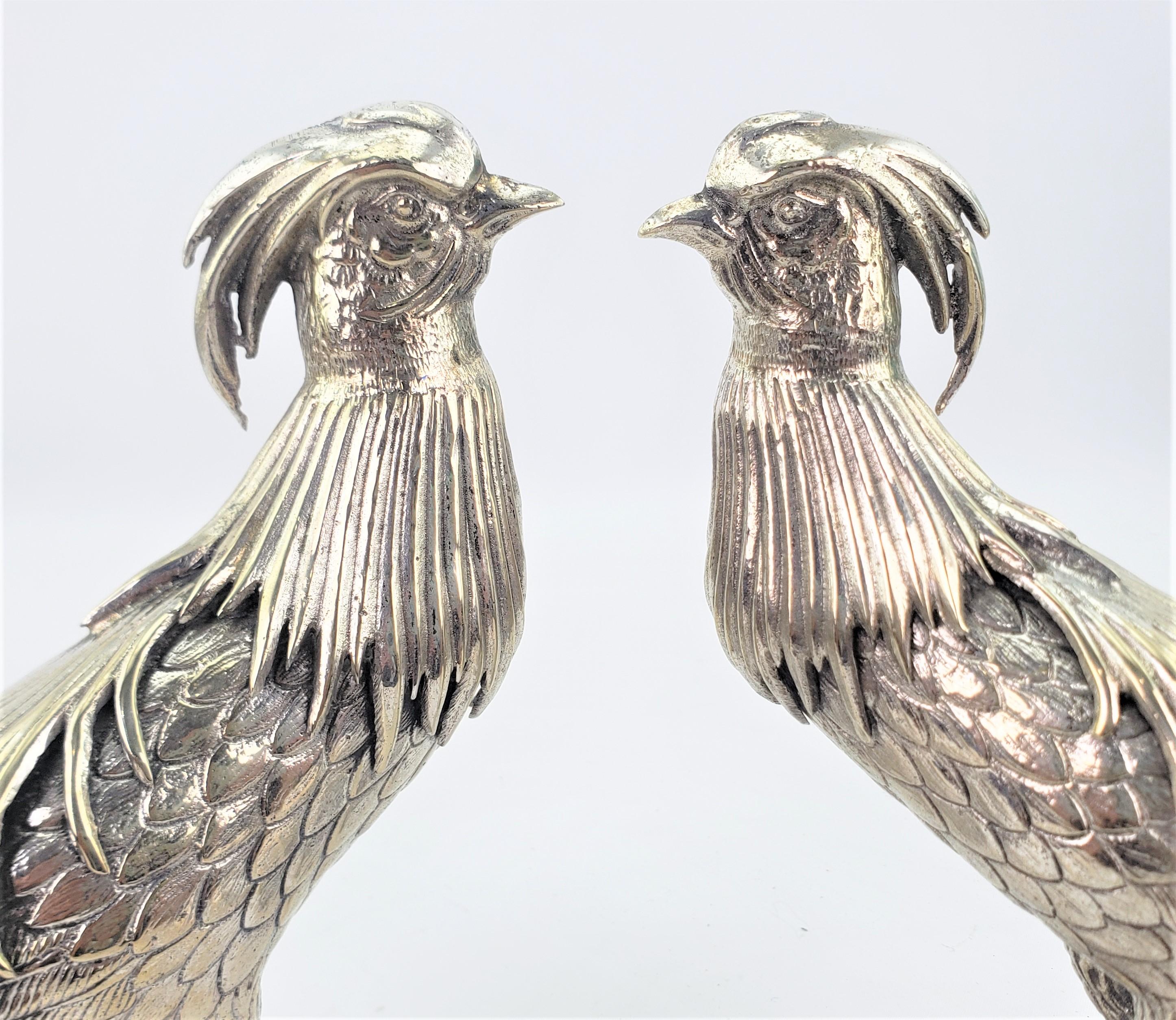 Pair of Antique Silver Plated Decorative Exotic Bird or Pheasant Sculptures In Good Condition In Hamilton, Ontario