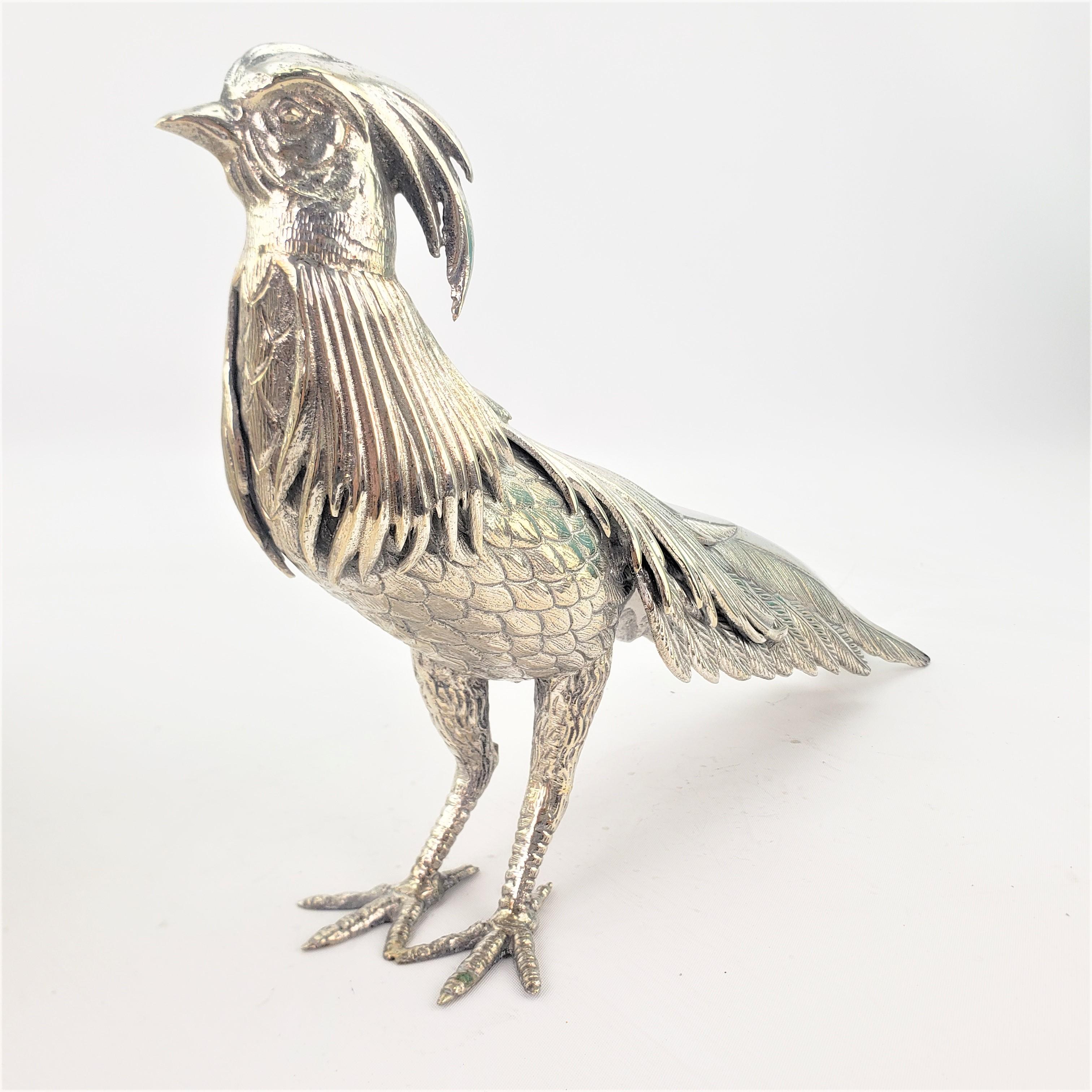19th Century Pair of Antique Silver Plated Decorative Exotic Bird or Pheasant Sculptures