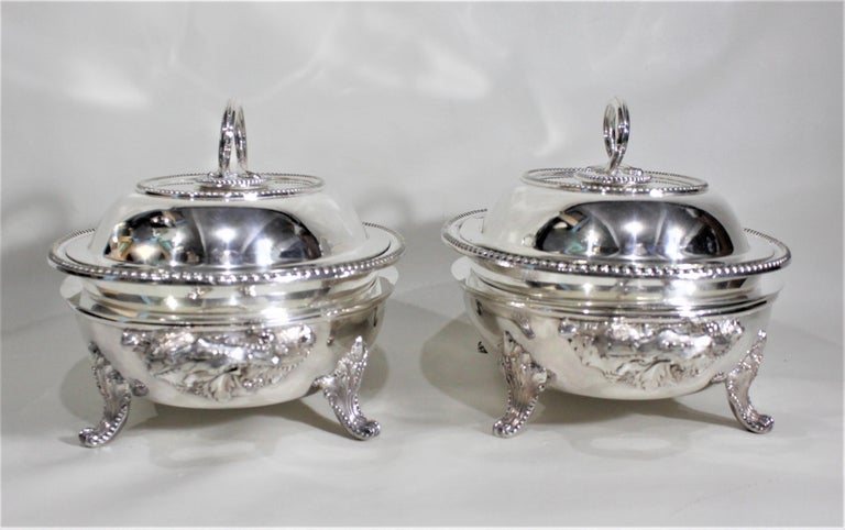 English Pair of Antique Silver Plated Dixon & Sons Sheffield Covered Entree Servers For Sale