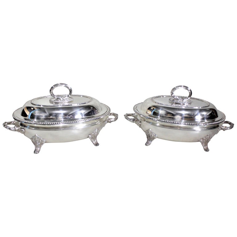 Pair of Antique Silver Plated Dixon & Sons Sheffield Covered Entree Servers For Sale