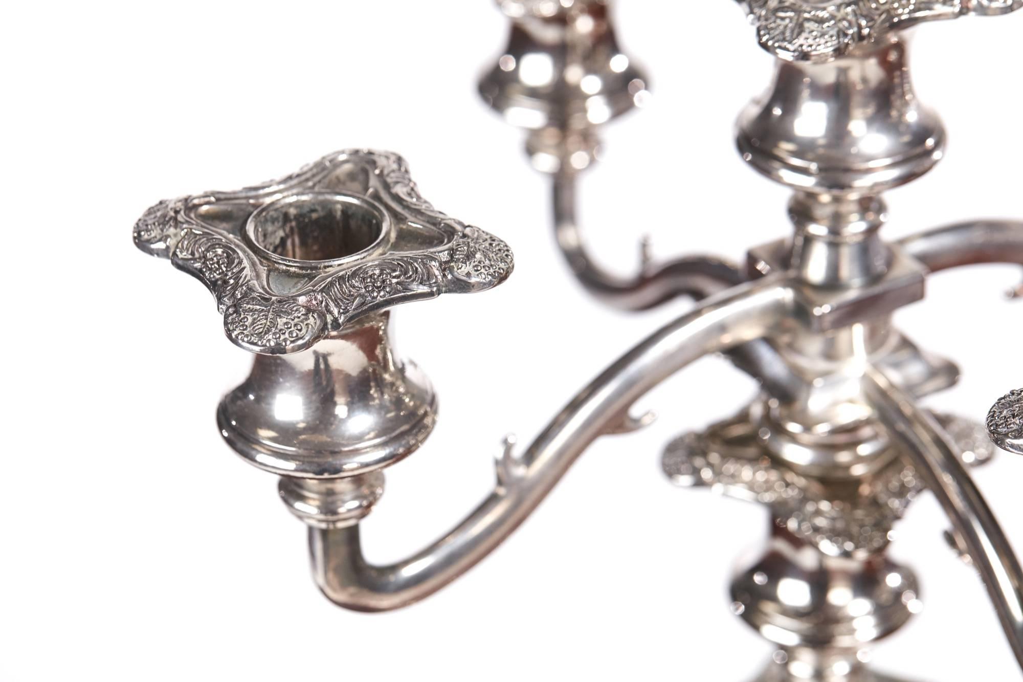 Pair of Antique Silver Plated Five-Branch Candelabras In Excellent Condition In Stutton, GB