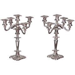 Pair of Antique Silver Plated Five-Branch Candelabras