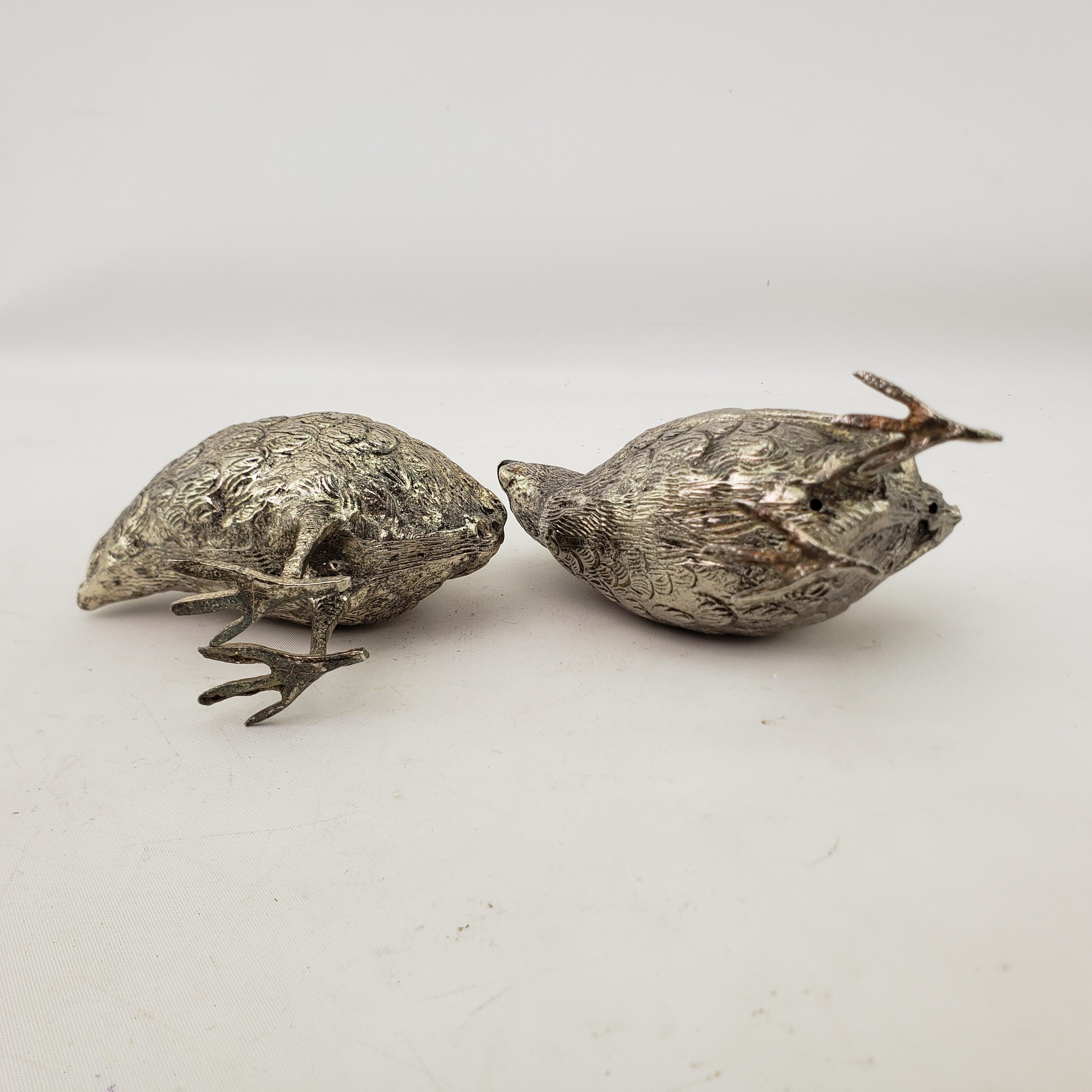 19th Century Pair of Antique Silver Plated Quail or Game Bird Decorative Sculptures