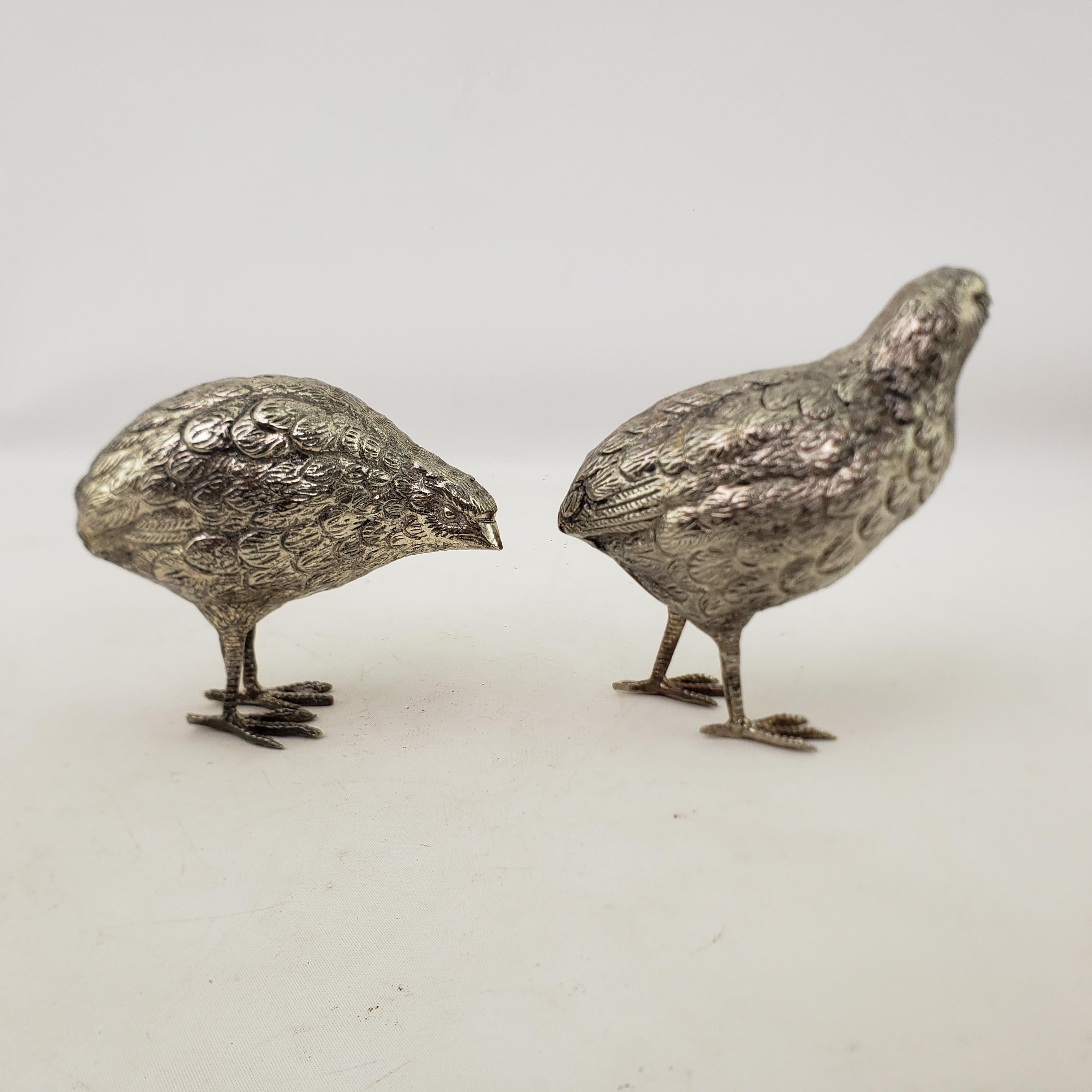 Late Victorian Pair of Antique Silver Plated Quail or Game Bird Decorative Sculptures