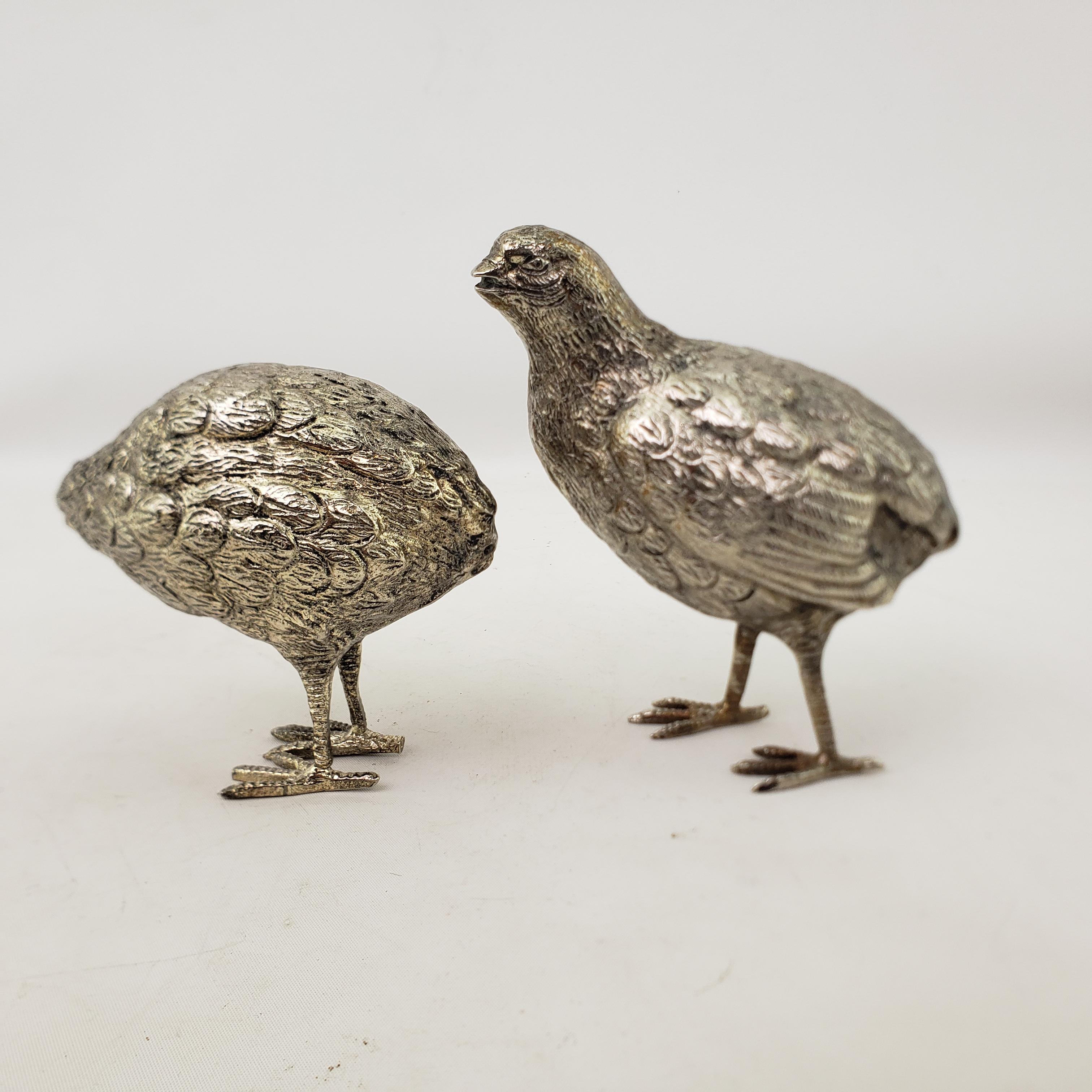 Machine-Made Pair of Antique Silver Plated Quail or Game Bird Decorative Sculptures