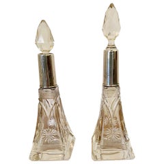 Pair of Vintage Silver Topped Cut Glass Scent Bottles