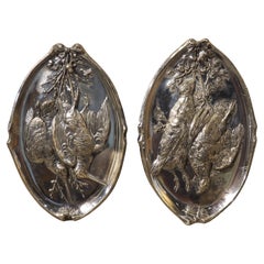 Pair of Antique Silvered Metal Hunt Plaques from France, Circa 1900