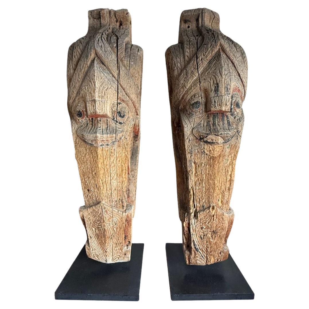 Pair of Antique Singa Sculptures, Batak Tribe Sumatra, Early 20th Century