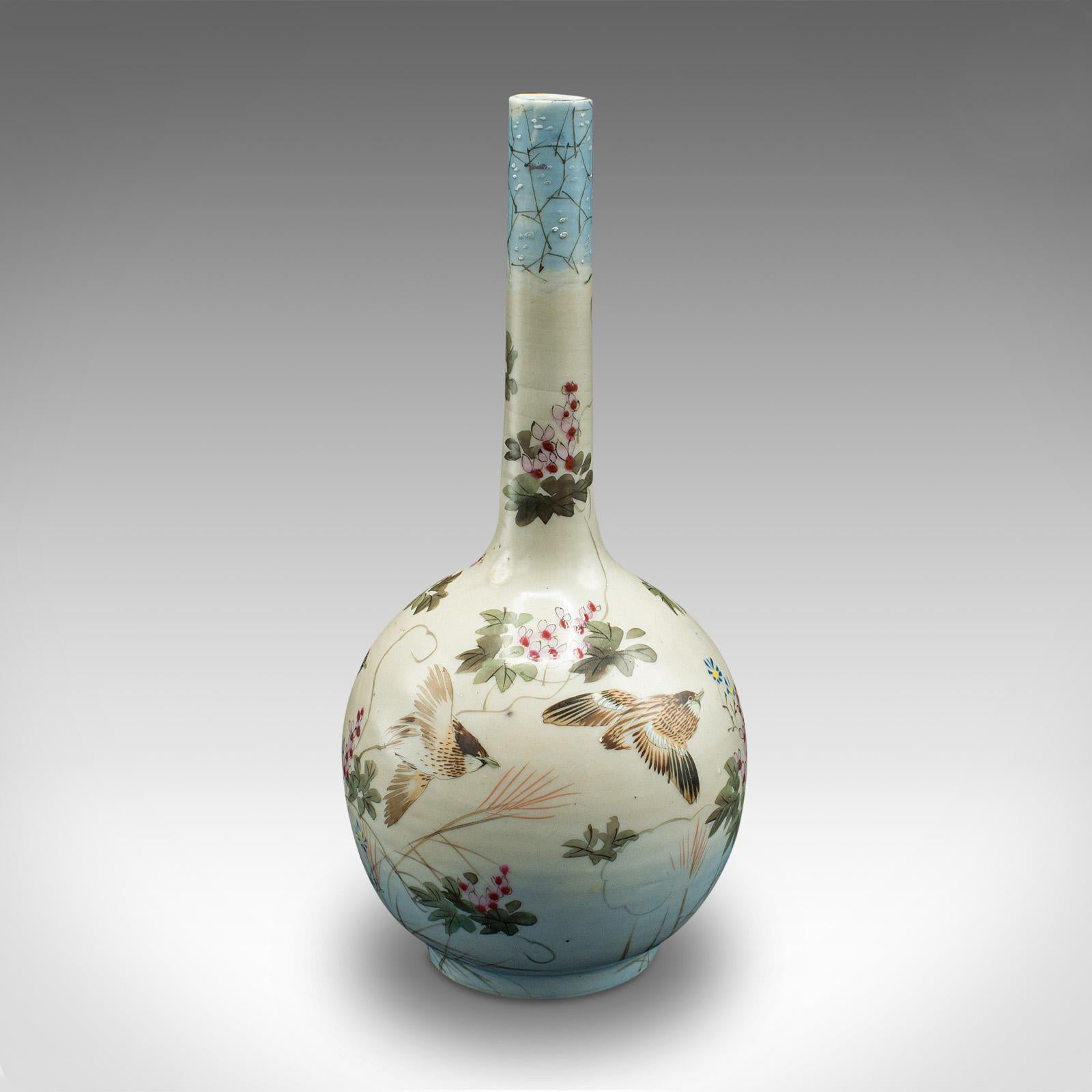19th Century Pair Of Antique Single Stem Vases, Japanese, Ceramic, Meiji Period, Victorian For Sale