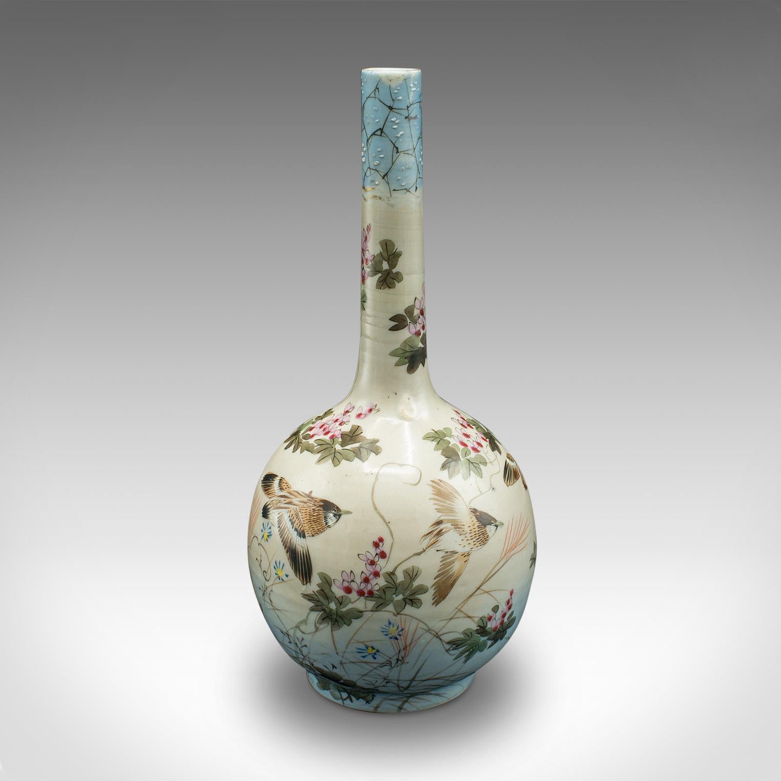 Pair Of Antique Single Stem Vases, Japanese, Ceramic, Meiji Period, Victorian For Sale 1