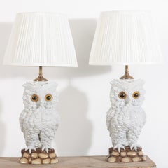 Late 19th Century Sitzendorf Porcelain Owl Lamps, Germany, Circa 1890