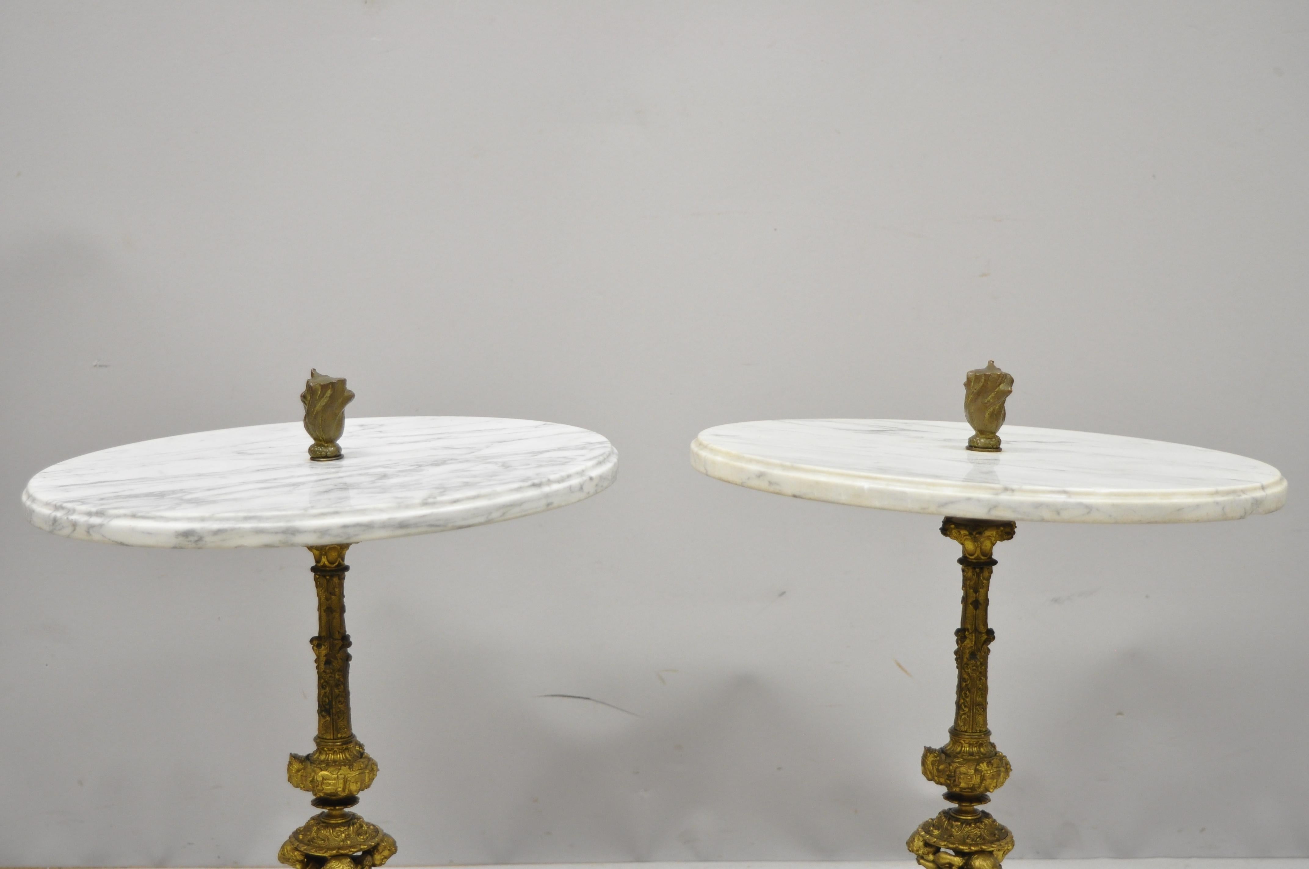 Pair of Antique Small Bronze and Marble Figural Italian Renaissance Side Tables In Good Condition In Philadelphia, PA