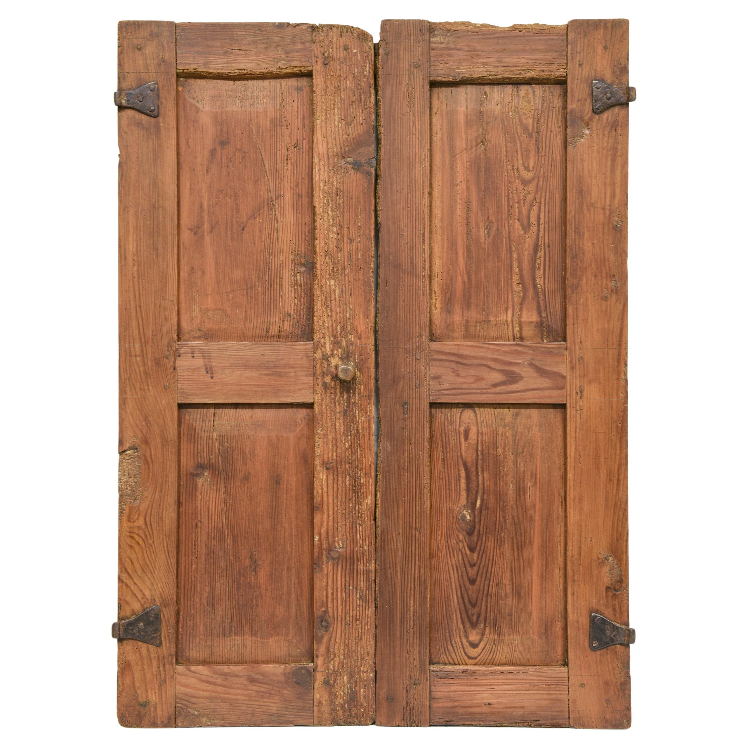 Antique Pair of Hand-Crafted Larch Doors, Late 18th Century, Italy For Sale