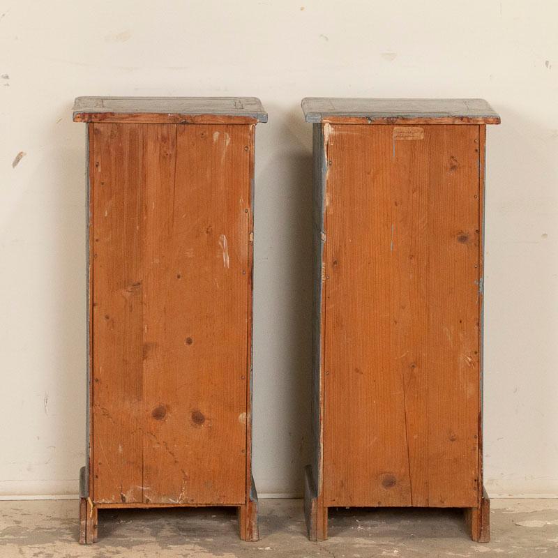 Hungarian Pair of Antique Small Narrow Original Gray Painted Nightstands