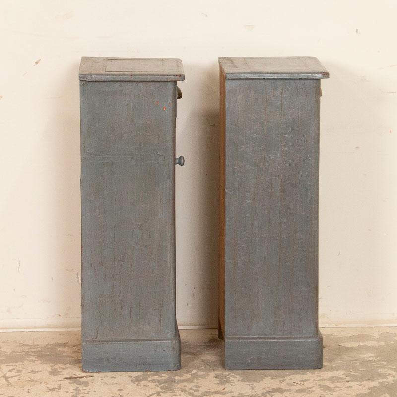 20th Century Pair of Antique Small Narrow Original Gray Painted Nightstands