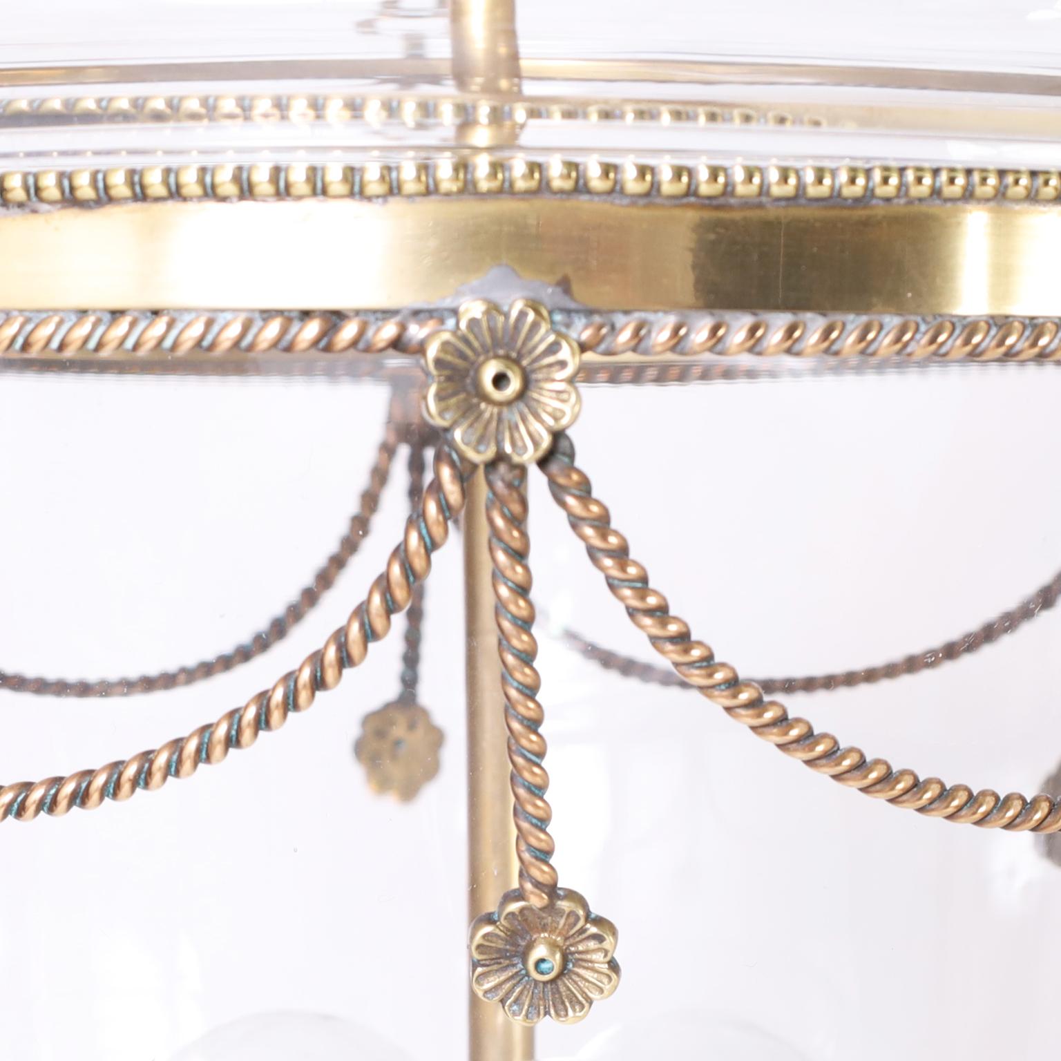 Brass Pair of Antique Smoke Bell Light Fixtures