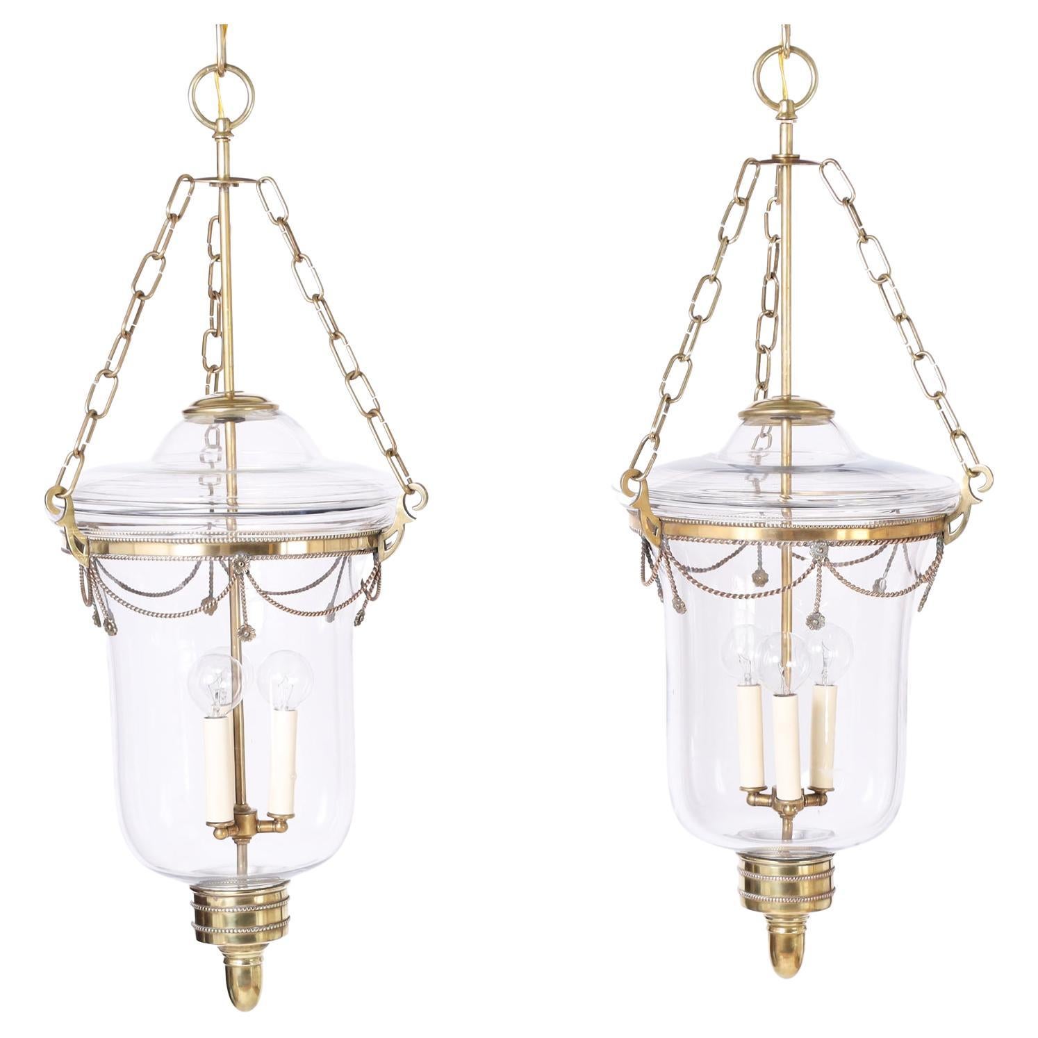 Pair of Antique Smoke Bell Light Fixtures For Sale