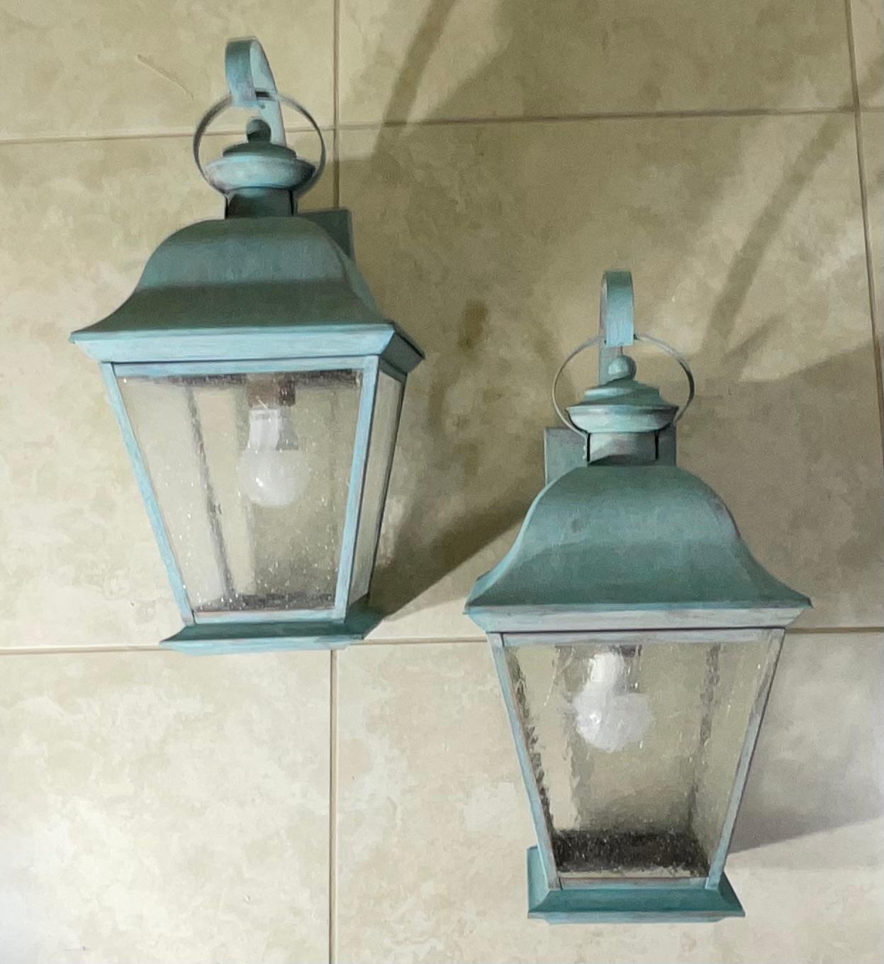 Pareja de faroles antiguos de latón macizo - Elegancia atemporal para tu hogar en venta 3