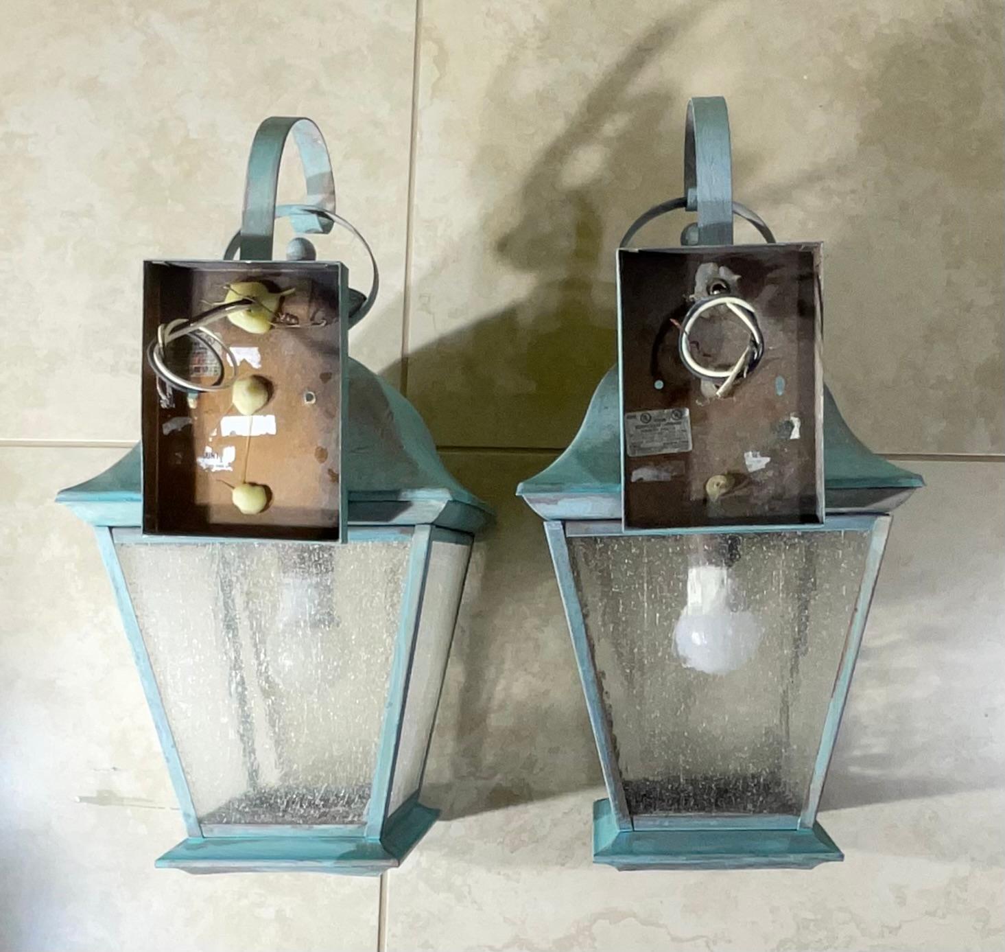 Pareja de faroles antiguos de latón macizo - Elegancia atemporal para tu hogar en venta 1