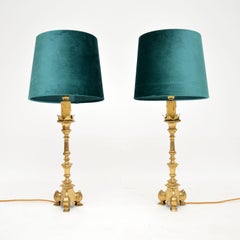 Pair of Antique Solid Brass Table Lamps