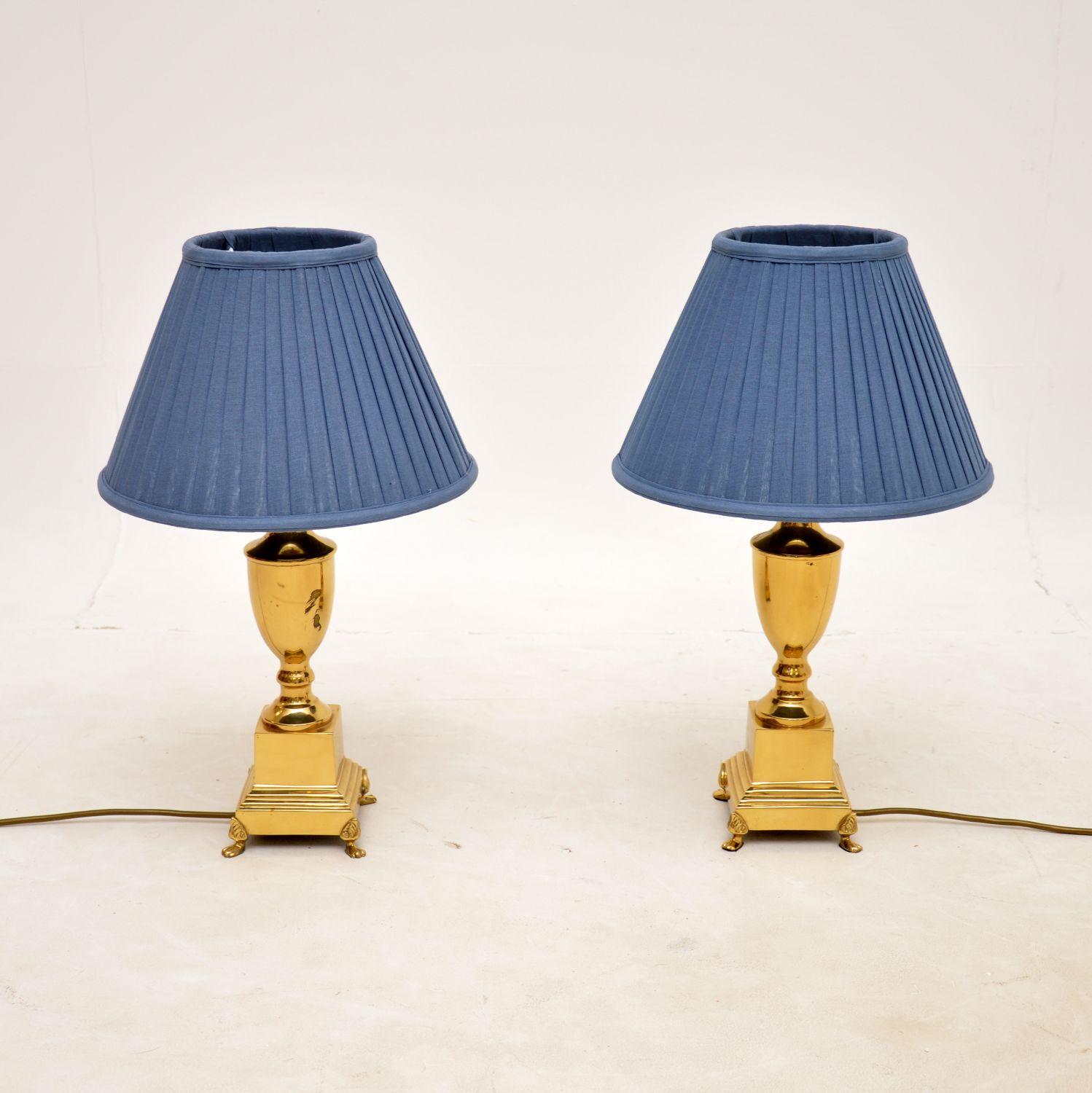 A wonderful pair of vintage solid brass table lamps. They were made in England, they date from around the 1950-60’s.

The quality is outstanding, they are urn shaped and sit on lovely short cabriole shaped feet.

The brass has some minor surface