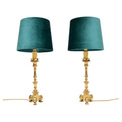 Pair of Antique Solid Brass Table Lamps