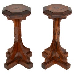 Pair of Antique Solid Oak Pedestal Side Tables