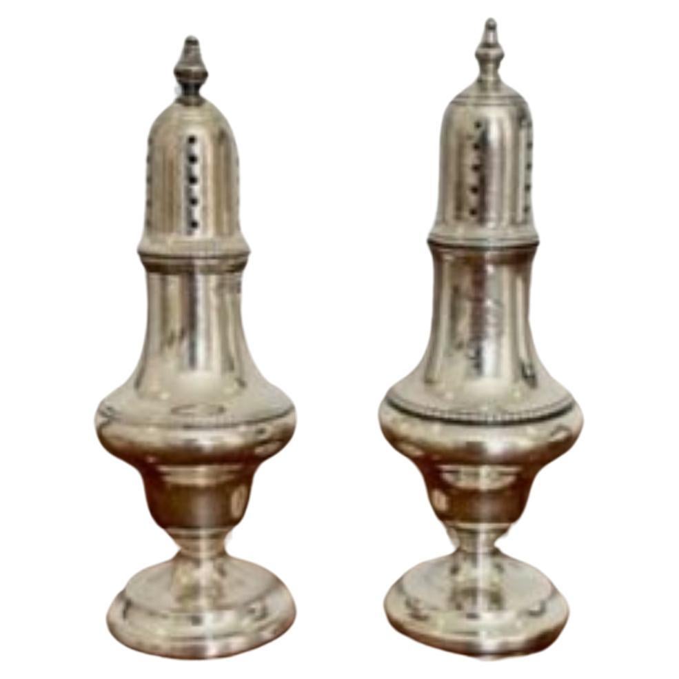 Pair Of Antique Solid Silver Salt & Pepper Pots