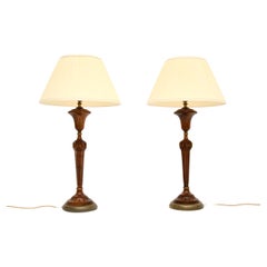 Pair of Antique Solid Walnut and Brass Table Lamps