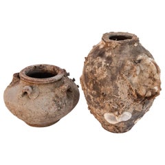 Paire de jarres anciennes de la dynastie Song avec incrustations:: Chine:: 12e siècle