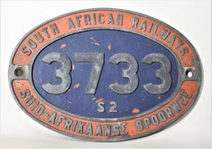 Pair of Antique South African Railway Cast Iron Locomotive Plaques or Badges