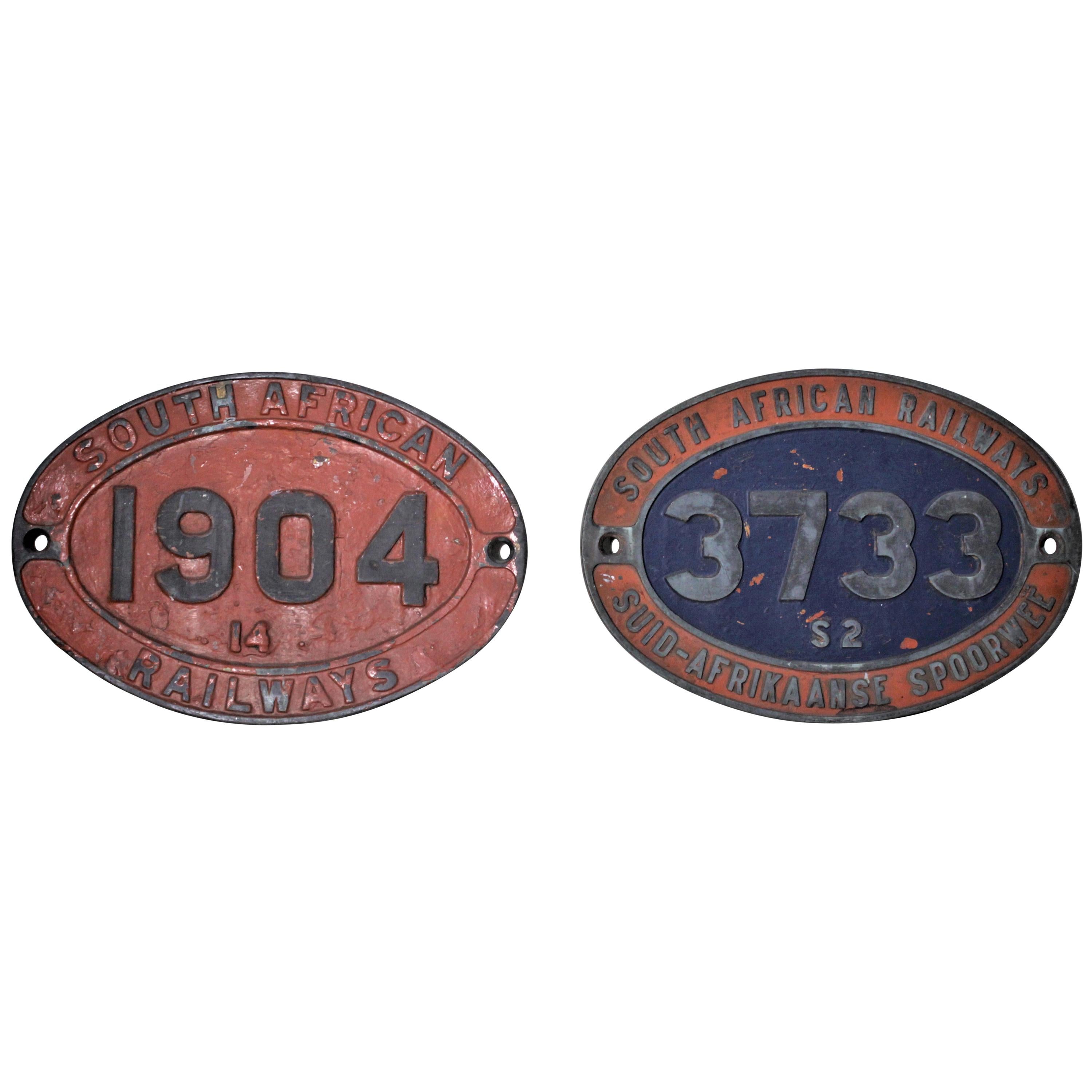 Pair of Antique South African Railway Cast Iron Locomotive Plaques or Badges For Sale